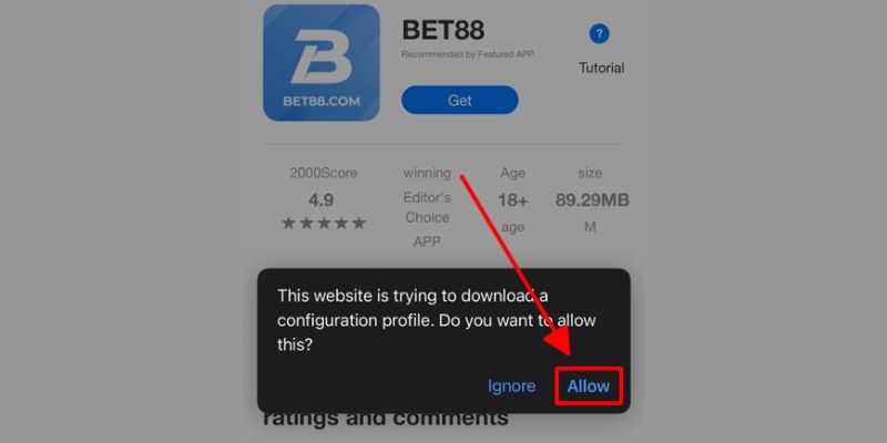 Bấm “cho phép” để tải ứng dụng BET88